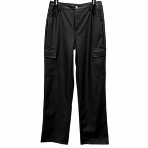 Stylish Black Faux Leather Cargo Pants